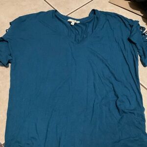 Express Teal Short Sleeve V-Neck Top